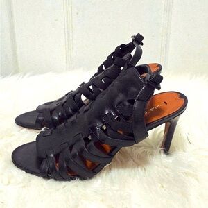 Via Spiga Tafari slingback caged open-toe high-heel sandals in black leather